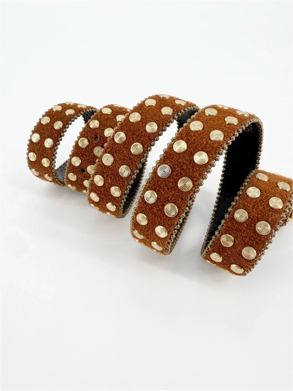 Vintage Leather Belt Brown with Gold Tone Studs & Buckle Medium